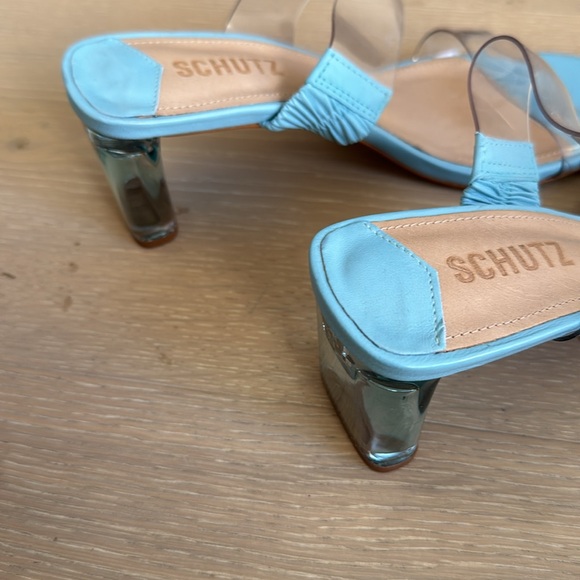 NWT Schutz Arielle acrylic mid heel sandals in azul color size 7 - Picture 3 of 5